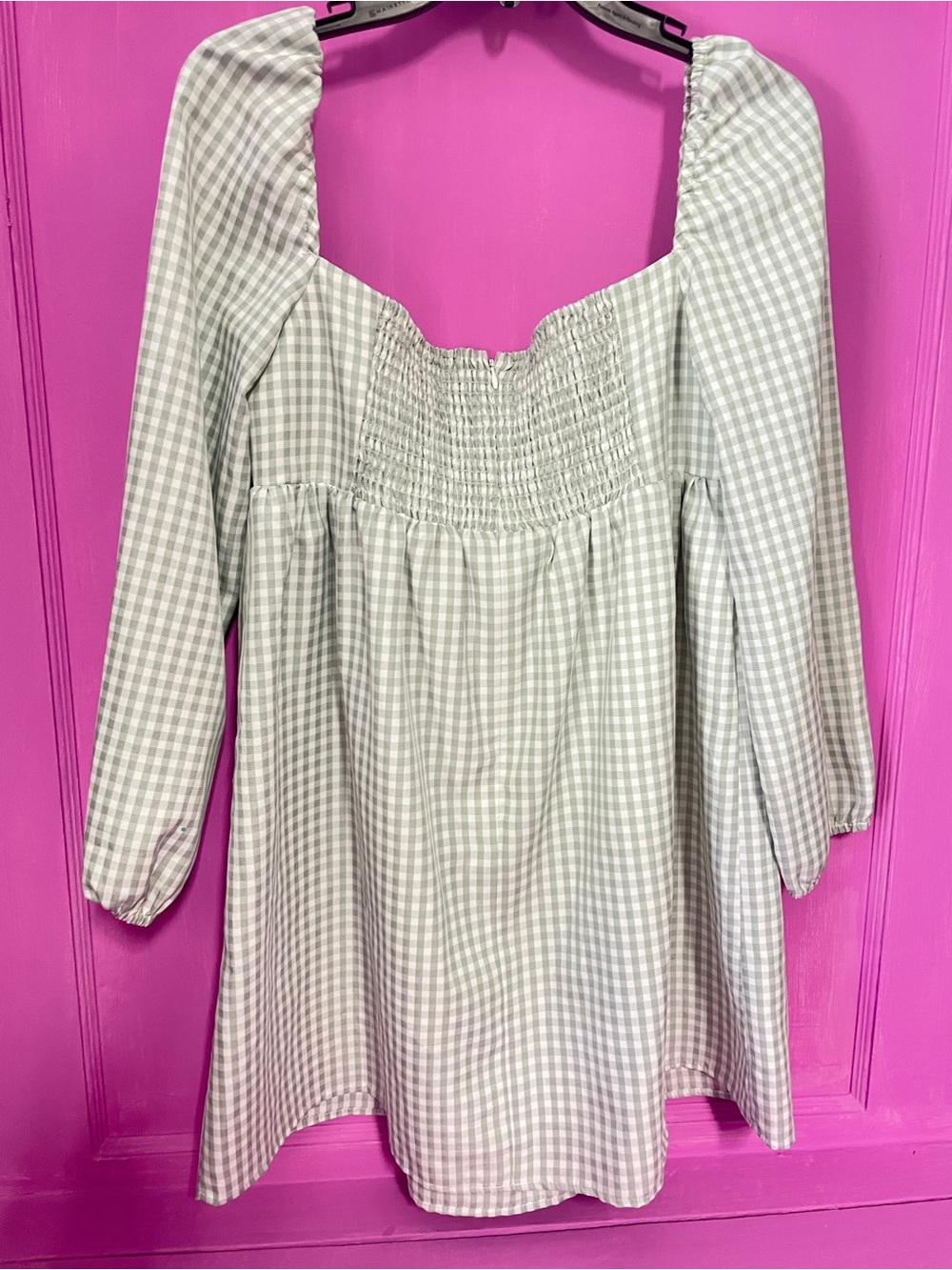 Gianni Bini Gingham Square-Neck Mini Dress - Light Green & White - Picture 4 of 4